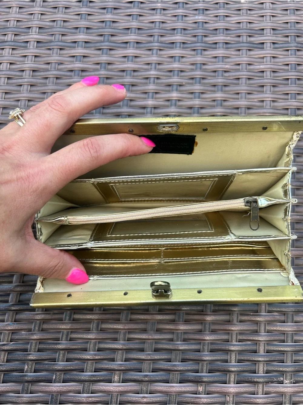 Kardashian Kollection Lace Overlay Clutch Wallet with gold metal frame